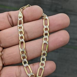 10kt Real Gold Figaro Diamond Cut Bracelet